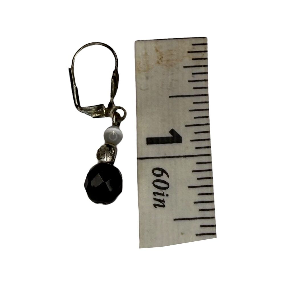 Vintage Silver-Tone Faceted Black Beaded Dangle Earring Leverback Womens Jewelry - Picture 6 of 6